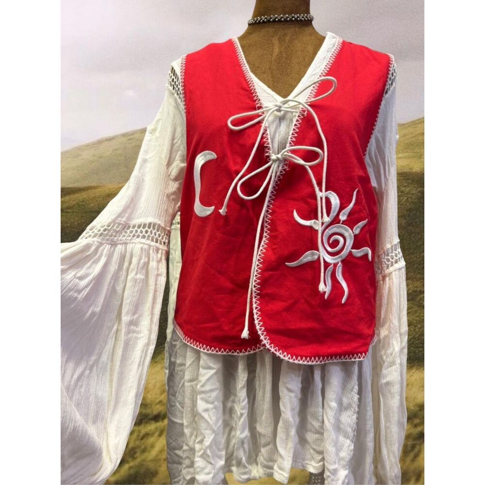 Bohemian Whimsigoth Festival Rave Cotton Cottagecore NWT Aemi + Co Red Vest